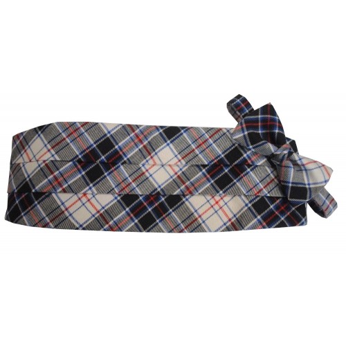 Buckingham White Tartan Plaid Cummerbund and Bow Tie